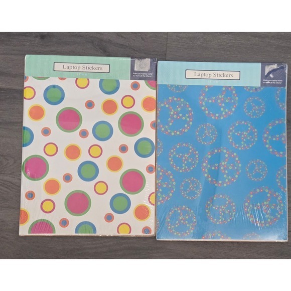 Pair of 15" x 11" Christmas Tree Shops Laptop Stickers (Polka Dot & Peace Signs) - Picture 1 of 4